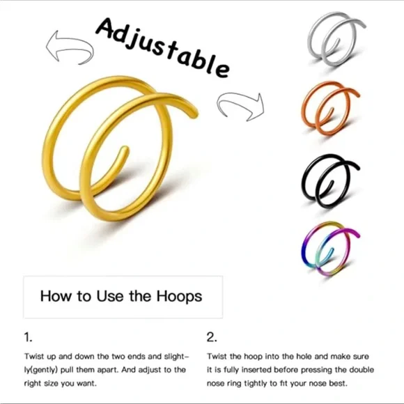 20 gauge 14K Gold Filled or Sterling Silver Double Nose Ring - Picture 6 of 11